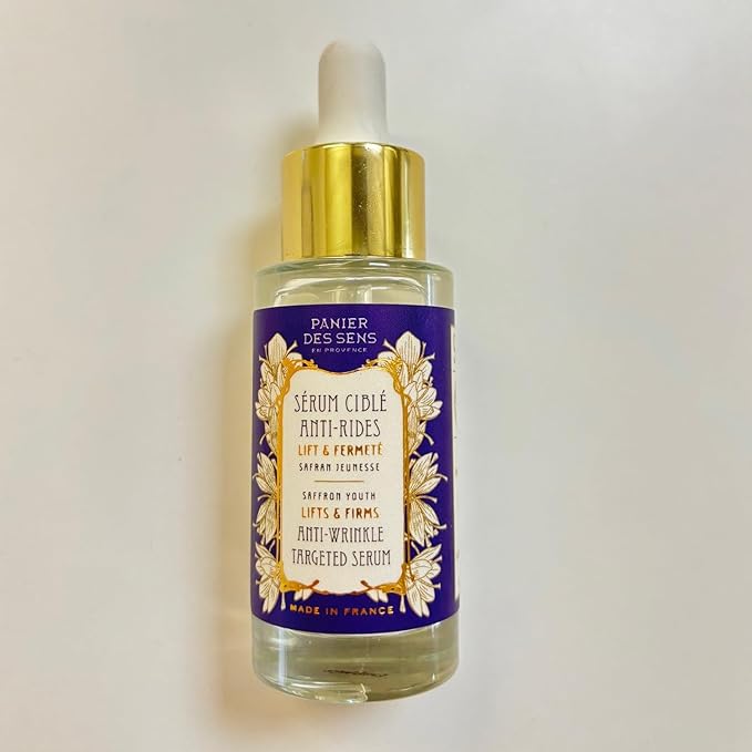 Panier des Sens - Anti Aging Serum for Face - Saffron Extract + Hyaluronic Acid - Anti Wrinkle and Lift - Skin Care for Women Made in France - Hydrating Facial Serum 97% Natural Ingredients - 1 floz