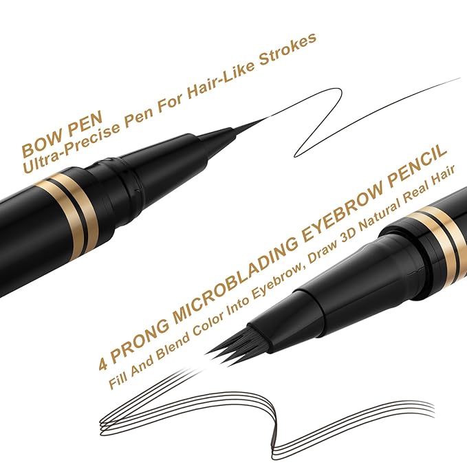 Microblading Eyebrow Pen Kit - Waterproof Brow Makeup Set with Eyebrow Pencil, Eyebrow Gel Clear, Eyeliner, Dual-ended Eyebrow Brush, Natural Looking Brows with Long-Lasting All-Day Hold - Ebony