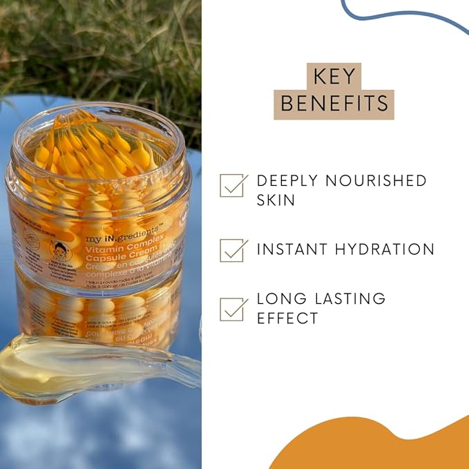 masque BAR My Ingredients Hydrating Face Moisturizer Capsule Creams with Shea Butter, Niacinamide, Vitamin Complex- Instant Dry Skin Hydration, Improves Skin Texture- Anti-Aging Face Cream- 50ml
