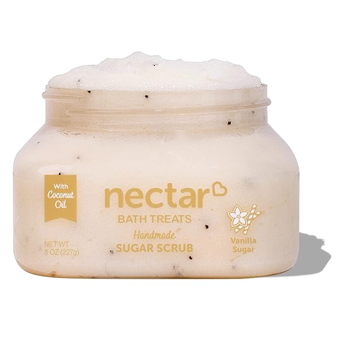 Nectar Life Exfoliating Sugar Scrub, Moisturizing Body Scrub with Coconut Oil & Shea Butter, Pre Shave Exfoliator (8 Ounce, Vanilla)