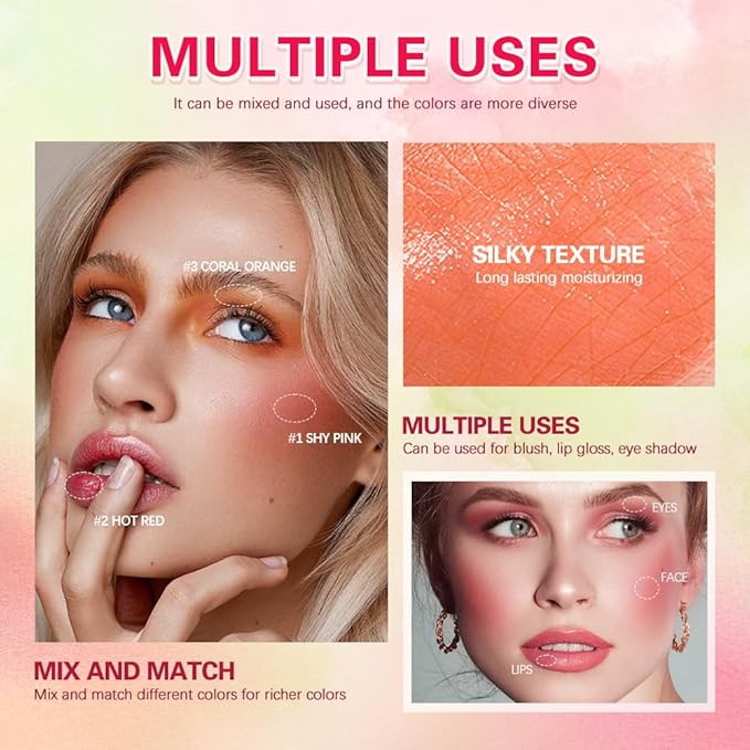 Soft Creamy Blush Stick, Multi-use Makeup Blush Stick for Cheeks and Lips Tint, Waterproof Solid Moisturizer Stick, Natural Smooth Blendable Matte Finish Face Blush Makeup,01 Shy Pink