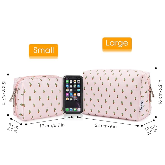 Narwey Small Makeup Bag for Purse Mini Cosmetic Bag Travel Makeup Pouch Zipper Pouch Cute Make up Bags with Compartments for Women Girls (Cactus, Small)