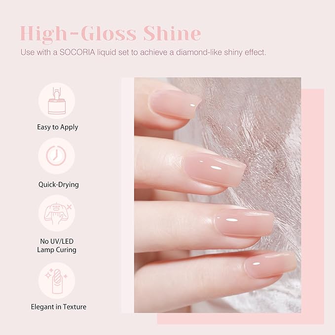 Dip Powder Nail Kit Starter, 9 Pcs Transparent Nude Pink Nude Skin Colors Dipping Powder Liquid Set with Base Top Coat and Activator for Nail Art Manicure Salon DIY at Home