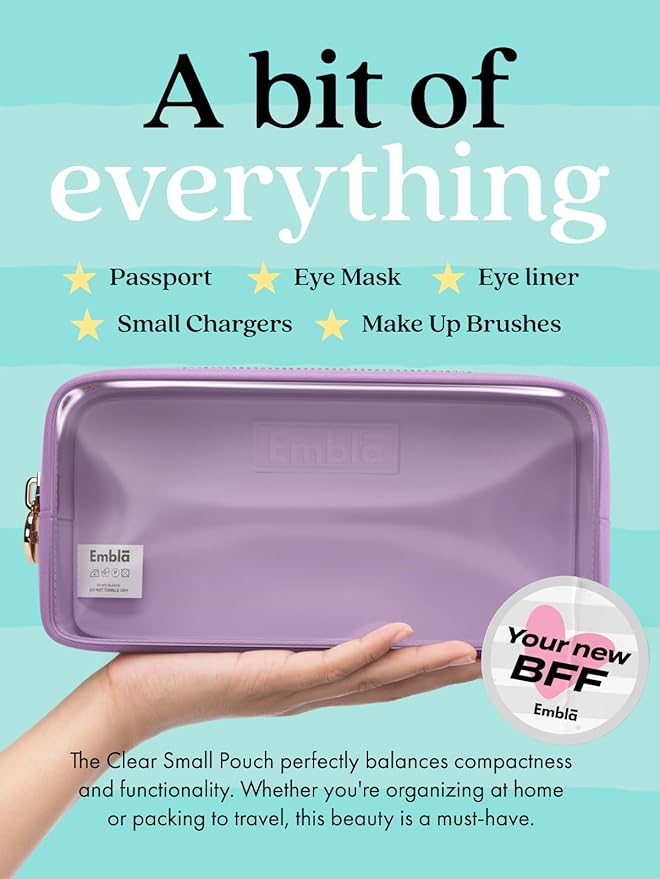 Embla Clear Cosmetic Bag Makeup Case, Clear Zipper Make Up Pouch and Toiletry Travel Tote, Cute Skincare Pouches for Women Girls, Preppy Purse Cosmetic Organizer, Small Makeup Bags, Grape