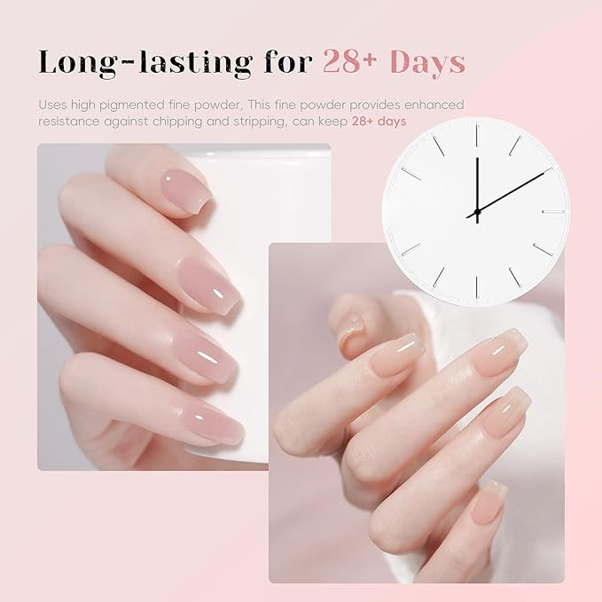 Dip Powder Nail Kit Starter, 9 Pcs Transparent Nude Pink Nude Skin Colors Dipping Powder Liquid Set with Base Top Coat and Activator for Nail Art Manicure Salon DIY at Home