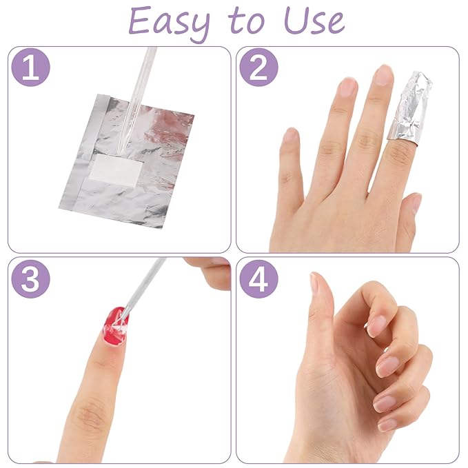 100Pcs Nail Remover Foil Wraps Nail Polish Remover Nail Foil Wraps with Pre-attached Lint Free Pad Gel Polish Remover Soak Off Foils with Cuticle Scraper for Acrylic/UV/Gel