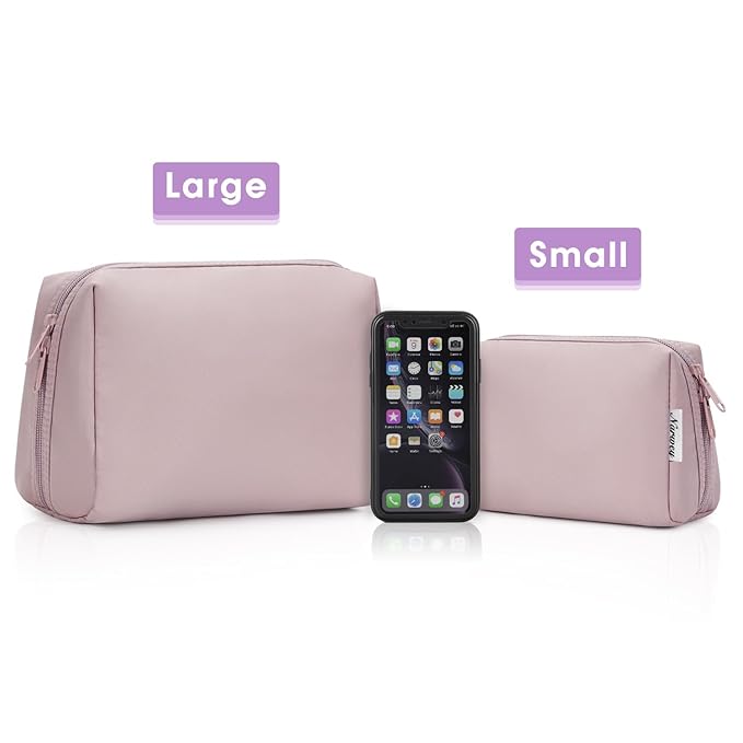 Narwey Cute Makeup Bag Travel Cosmetic Bag Organizer Toiletry Bag Make Up Bags with Compartments for Women Girls (Large, Dusty Rose)