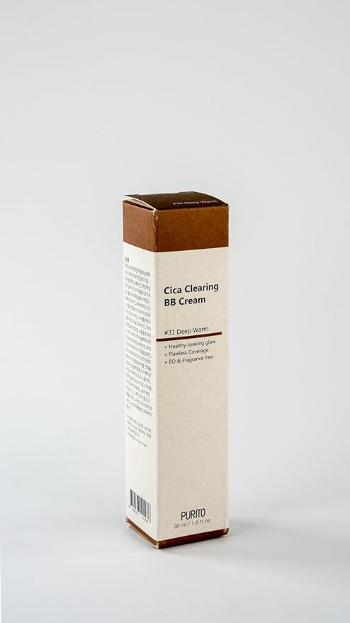 PURITO Cica Clearing BB Cream #31 Deep Warm 1 fl.oz / 30ml, Vegan bb cream, foundation, cruelty free