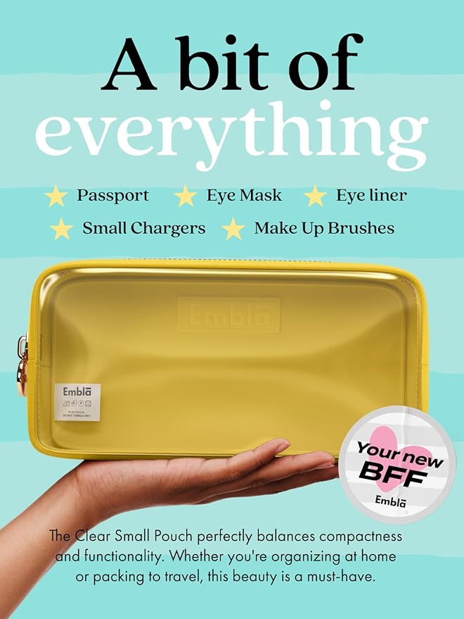 Embla Clear Cosmetic Bag Makeup Case, Clear Zipper Make Up Pouch and Toiletry Travel Tote, Cute Skincare Pouches for Women Girls, Preppy Purse Cosmetic Organizer, Small Makeup Bags, Lemon