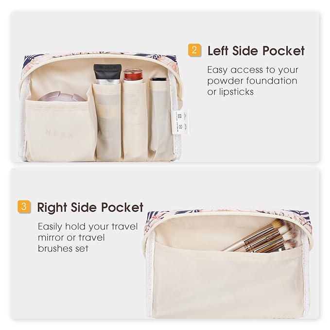Narwey Small Makeup Bag for Purse Mini Cosmetic Bag Travel Makeup Pouch Zipper Pouch Cute Make up Bags with Compartments for Women Girls (Beige Flamingo, Small)