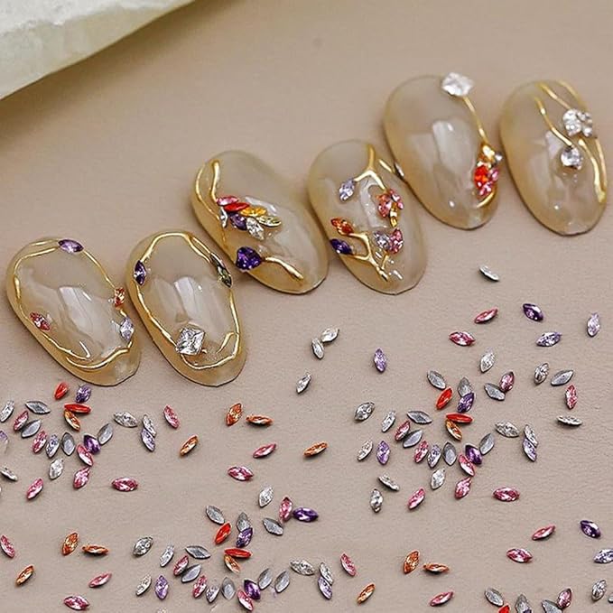 100pcs Mini Nail Rhinestones Colorful Zircon Rhinestones for Nails 3D Pointed Bottom Rhinestone Charms for Nails Design Nail Gems Nail Crystals Rinestones Set Nail Diamonds Rhinestones for Crafting
