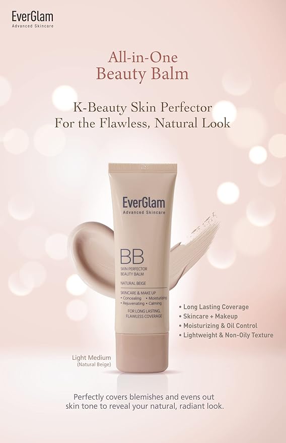 K-Beauty Skin Perfector Korean BB Cream, Light Medium - Flawless, Natural Glow in Seconds | Multi-Function Tinted Moisturizer: Stays On All Day, Dewy, Water-Resistant, Oil-Controlling