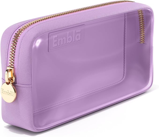 Embla Clear Cosmetic Bag Makeup Case, Clear Zipper Make Up Pouch and Toiletry Travel Tote, Cute Skincare Pouches for Women Girls, Preppy Purse Cosmetic Organizer, Small Makeup Bags, Grape