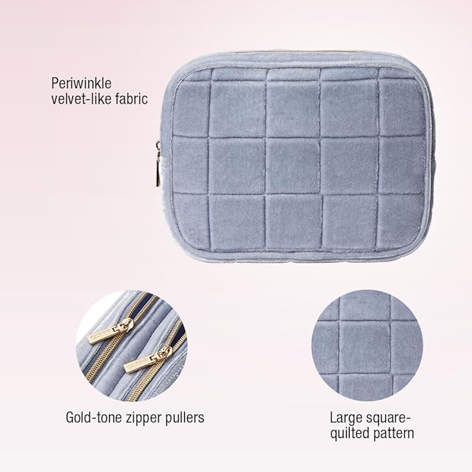 Conair Women's Double Zip Toiletry Travel Bag-Makeup Organizer-Gifts for her, Frosty Blue, 1 Count (Pack of 1)