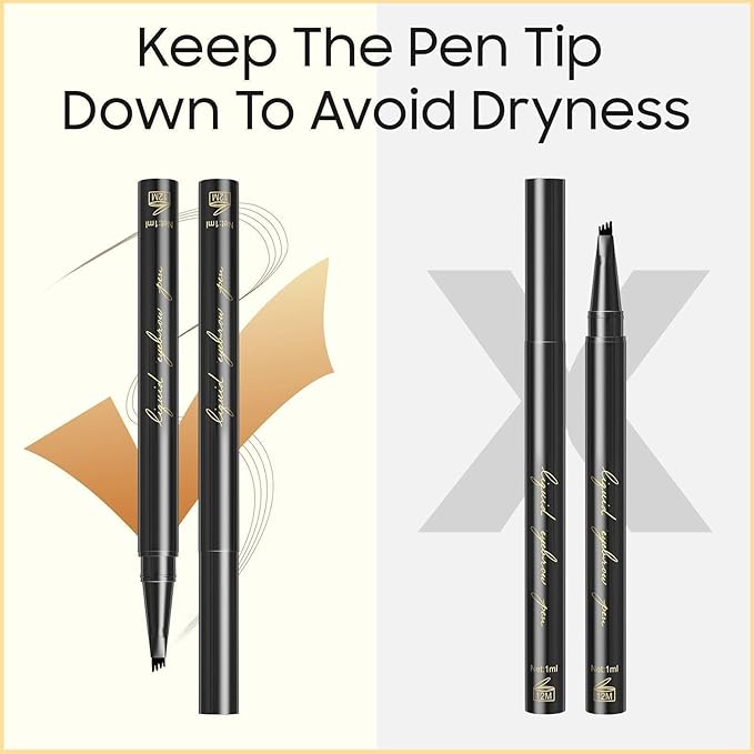 Eyebrow Pencil Eyebrow Microblading Pen - Eye Makeup Brow Pen Liquid Pencil with 4 Micro-Fork Tip, Waterproof & Long-Lasting & Smudge-Proof Brow Pencil, Voluminous Hair Stays on All Day (Dark brown)