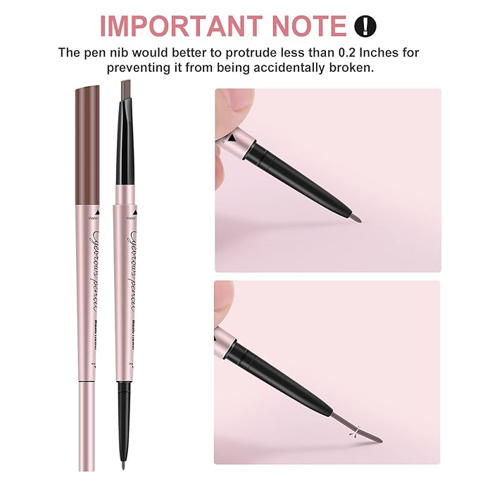 Eyebrow Pencil, Brow Pen Dual-ends Thick & Fine Tip Retractable Waterproof Long-lasting Natural Eye Brows Makeup with Eyebrow Trimmer (Light Brown)