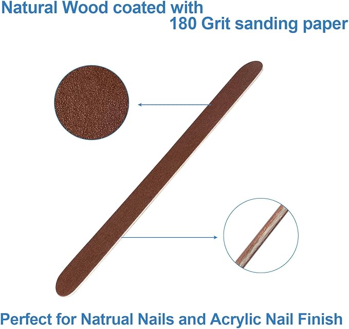 100 Pcs Wooden Nail Files, 7 Inches Emery Board Nail File for Nature Nails, Manicure Tool Set Disposable Nail File for Home Salon Brown