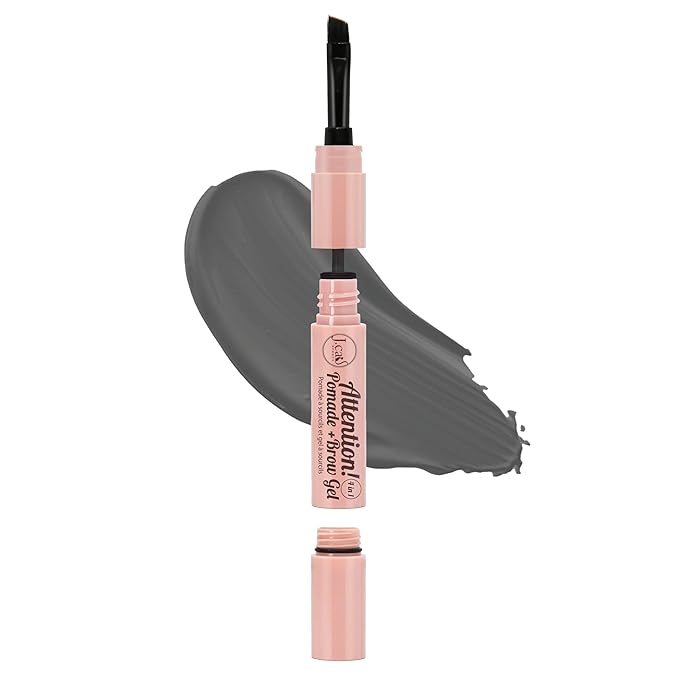 J.Cat Beauty 4 in 1 Brow Pomade and Translucent Brow Gel with Angled Brush and Spoolie to Shape and Tame the Eyebrows, Soft Charcoal