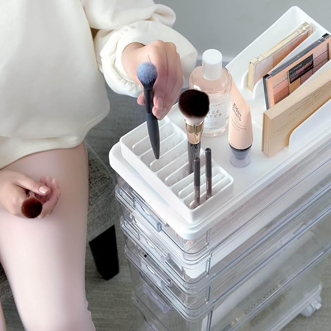 iDesign The Sarah Tanno Collection Silicone Cosmetic and Makeup Brush Holder with Multi-Sized Slots, White