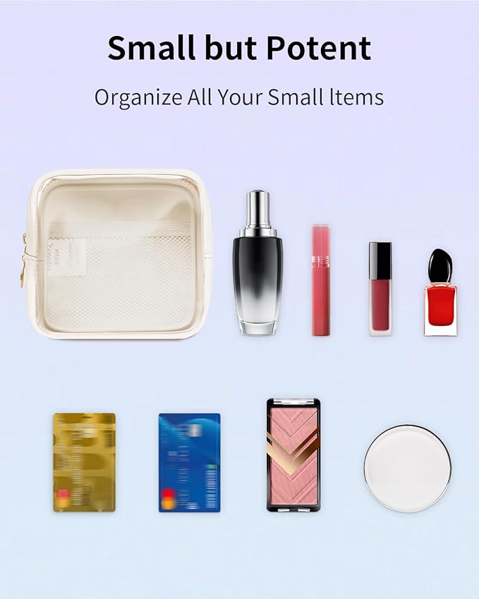 Wandering Nature Clear Makeup Bag for Purse Mini Make up Bag Cute Cosmetic Pouch for Women with Slip-in Pockets Travel Toiletry Essentials Vegan Leather Organizer Pouch,Patent Pending