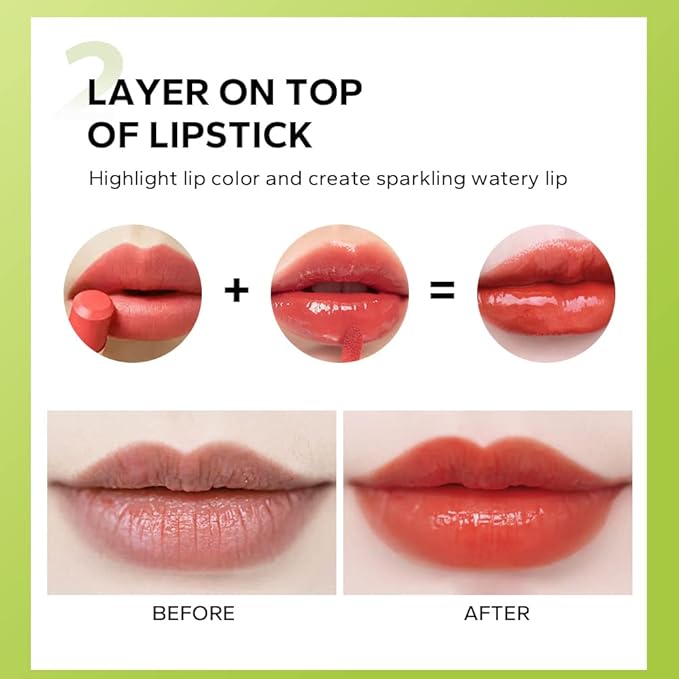 Beauty Glazed Big Brush Head Lip Oil, Ultra-Hydrating & Nourishing, Smooth Glossy Finish Lip Glow Oil, Shiny and Vegan Tinted Lip Gloss, Non-Sticky Formula (2, 105# PASSION & 106# FUSE)