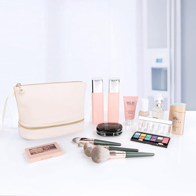Ethereal Small Travel Makeup Bag, Cream Makeup Organizer Bag Ttravel Essentials for Women Makeup Bag for Purse Portable Makeup Pouch Cosmetic Bag