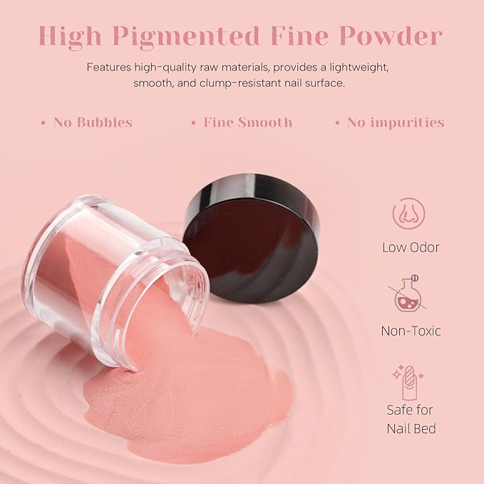 Dip Powder Nail Kit Starter, Light Red Light Purple Skin Color Dipping Powder Liquid Set All Seasons with Base Top Coat and Activator for Nail Art Manicure Salon DIY at Home 9 Pcs