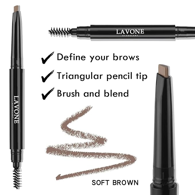 LAVONE Eyebrow Stamp Pencil Kit - Trio for Brows, Waterproof Pencil, Eyeliner, Pomade, Brush - Auburn