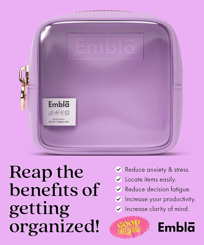 Embla Clear Cosmetic Bag Makeup Case, Clear Zipper Make Up Pouch and Toiletry Travel Tote, Cute Skincare Pouches for Women Girls, Preppy Purse Cosmetic Organizer, Mini Makeup Bags, Grape