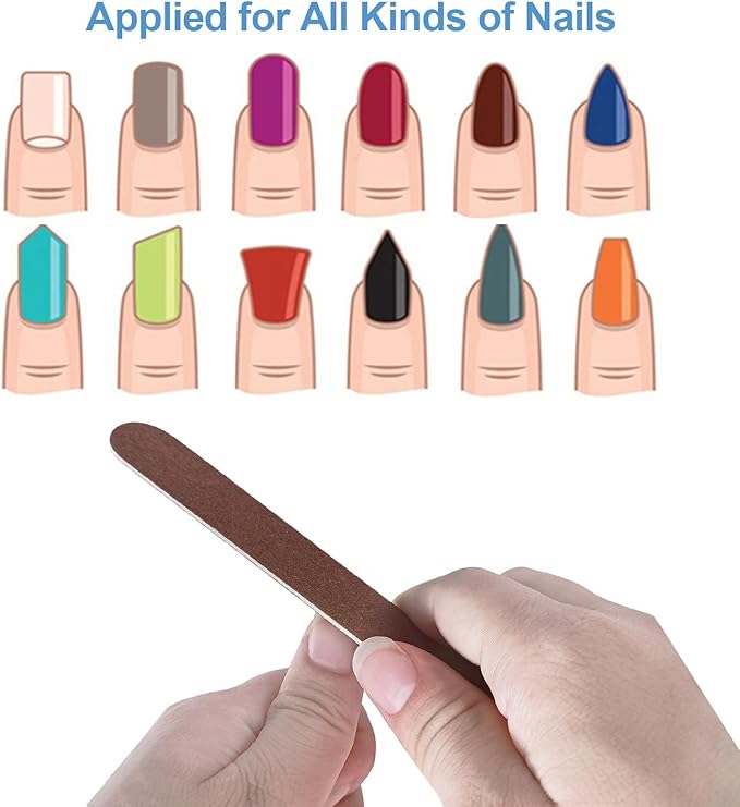 100 Pcs Wooden Nail Files, 7 Inches Emery Board Nail File for Nature Nails, Manicure Tool Set Disposable Nail File for Home Salon Brown