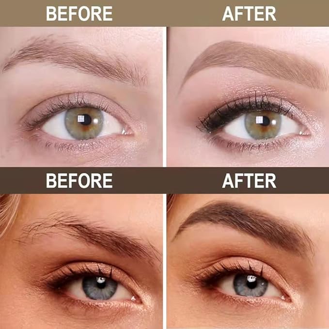 Eyebrow Stamp Stencil Kit, 24 Reusable Thick & Thin Eyebrow Stencils, Waterproof Brow Pomade, Dual-Ended Brush & Sponge Applicator for Perfect Natural Brows (Light Brown)