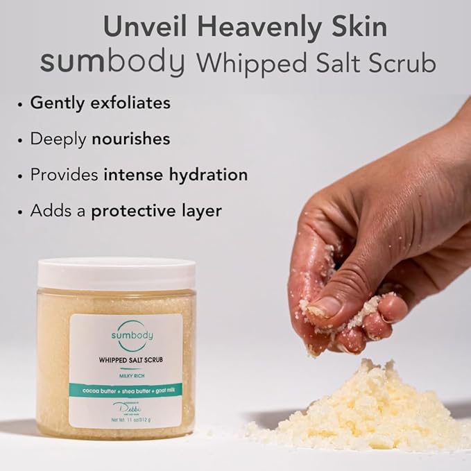 Whipped Sea Salt Scrub Milky Rich - Goat Milk Exfoliating Body Scrub for Skin, Moisturizing Foot & Hand Scrub, Hydrating Bath & Body Exfoliator for Men and Women, Made in USA