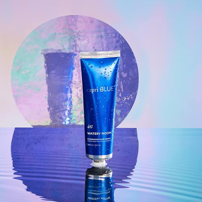 Capri Blue Hand Cream for Dry Cracked Hands – Watery Moon Moisturizing Jojoba Oil & Shea Butter Lotion – Dry Hand Cream Travel Size Tube – Paraben, Sulfate, Cruelty-Free Vegan Lotion (3.4 Oz)