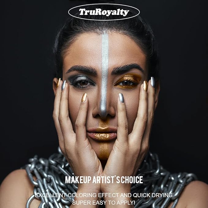 '-Water Activated Eyeliner Silver n Gold 2 in 1 - Shimmery Wet Liner Makeup - Smudge Proof Face Body Paint Long Lasting Formula- âTruRoyaltyâ Silver n Gold -10g/container