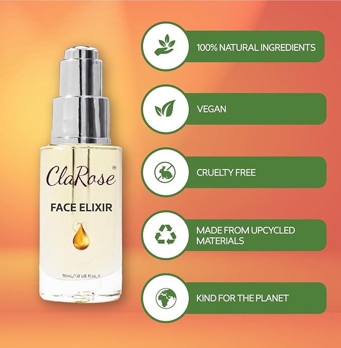 100% Natural Face Elixir - Anti-Ageing, Moisturising, Brightening, Firming - Luxury Oil selection – Vegan – 1 FL Oz