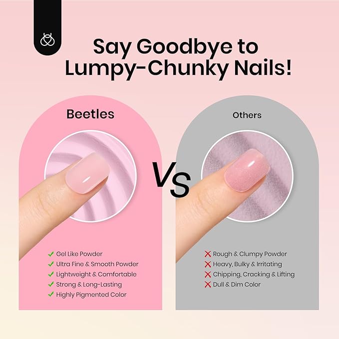 Beetles Dip Powder Nail Kit, 6 Colors Jelly Pink Nude Milky Translucent Powder Dipping Set for All Seasons, Manicure DIY Art at Home, No Need Nail Lamp Cured Gifts for Women