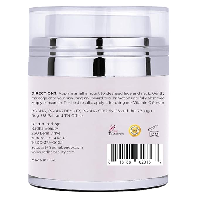 Radha Beauty Moisturizing Miracle Retinol Cream for Face - with 2.5% Retinol, Hyaluronic Acid, Vitamin E and Green Tea. Luxury Night and Day Cream 1.7 fl oz.