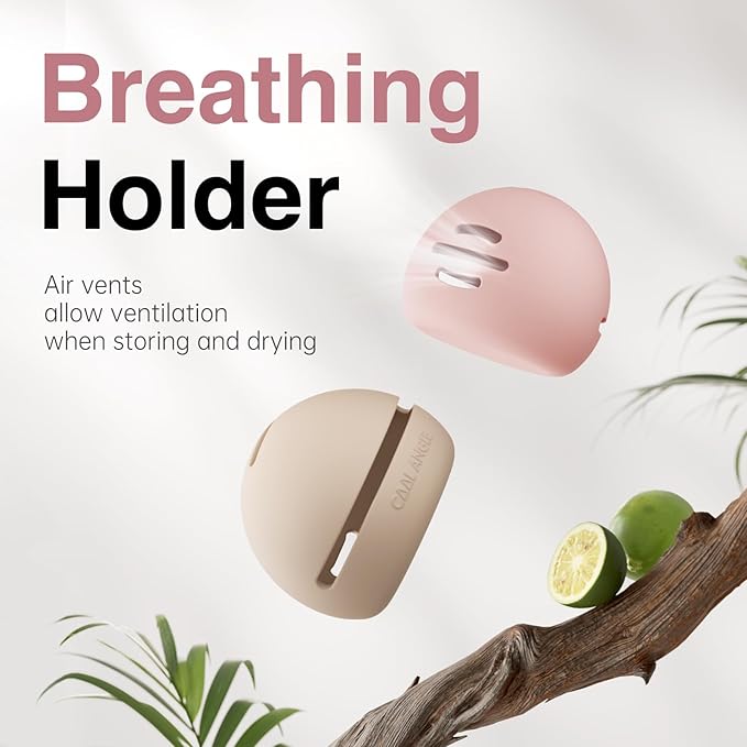 2Pcs Makeup Sponge Holder Silicone Beauty Sponge Holder Makeup Blender Case for Travel 2 in 1 Stand Storage For Quick Drying Khaki+White