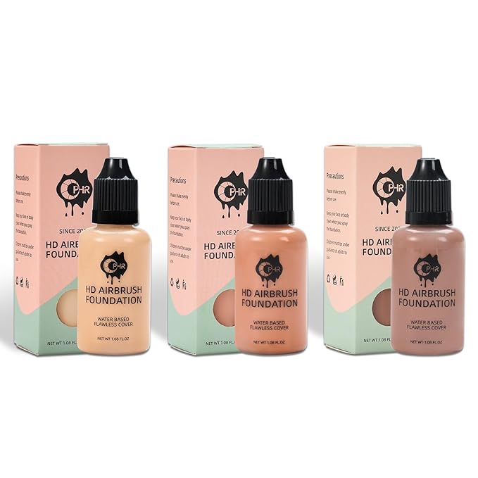 OPHIR 3x Air Brush Makeup Foundation, Deep Color Spray Foundation Makeup Airbrush Kit for Movie Stage Make up, Includes Light Brown, Medium Tan & Medium Dark 3 Airbrush Paints, 1oz/Bottle