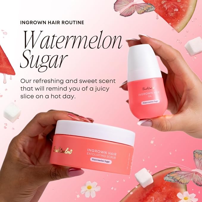 Bushbalm Ingrown Hair Exfoliating Scrub - Reduces Appearance of Ingrown Hairs and Razor Bumps, Soothes Skin and Post-Shave Redness - Watermelon Sugar, 236 ml