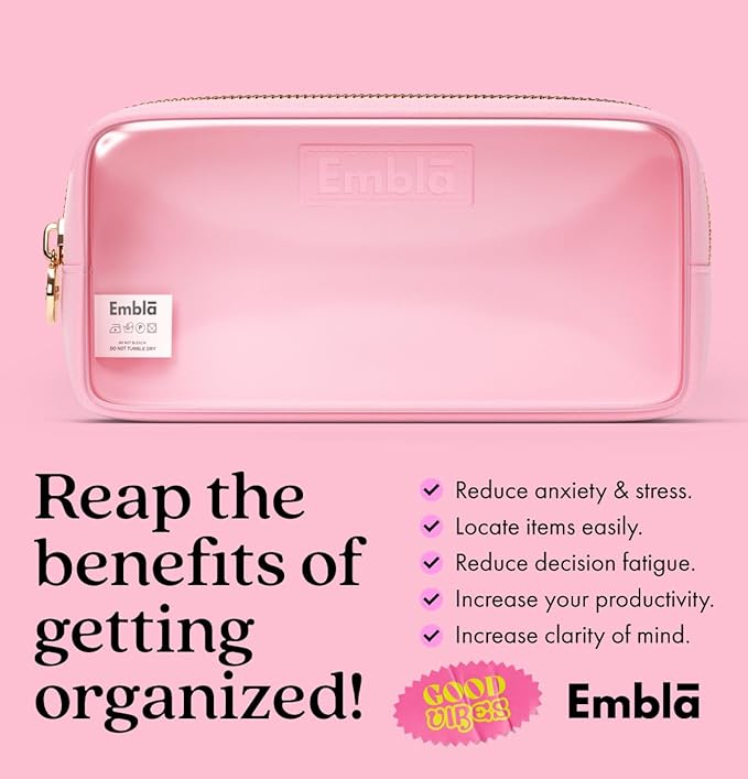Embla Clear Cosmetic Bag Makeup Case, Clear Zipper Make Up Pouch and Toiletry Travel Tote, Cute Skincare Pouches for Women Girls, Preppy Purse Cosmetic Organizer, Small Makeup Bags, Flamingo Pink