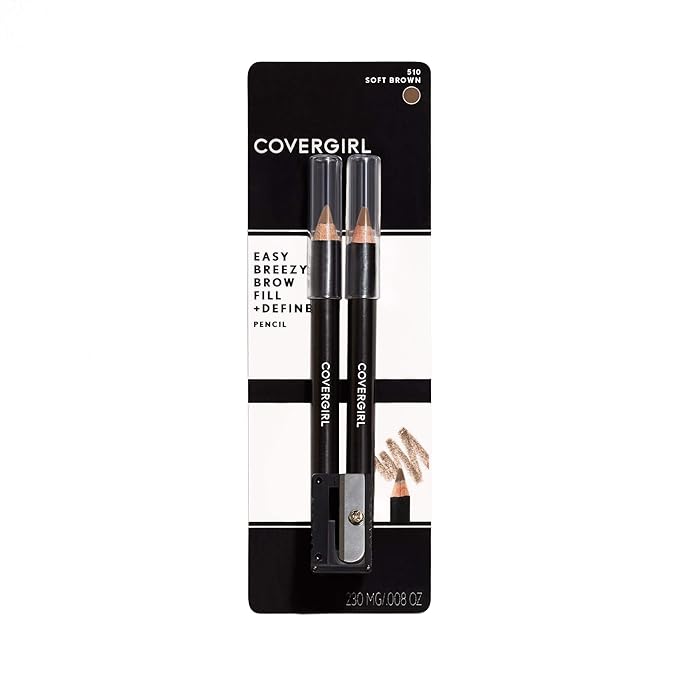 COVERGIRL - Easy Breezy Brow Fill + Define Brow Pencil, Sharpener Included, Long-Lasting, Deeply Pigmented, Blendable Formula, 100% Cruelty-Free (Pack of 2)