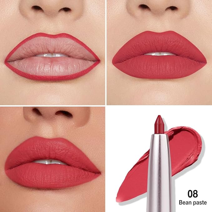 Retractable Lipliner Pencil Waterproof Makeup for Lip Liner and Eye Liner, Smooth and Creamy, Long Lasting Matte Finish, Vegan Beauty, Matte Velvet Pigmented Lip Liner (12#Bean Paste, 1)