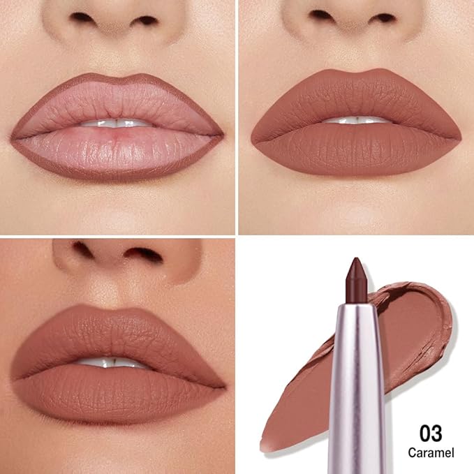 lip liner pencils, Modern Classic Lip Liner, Lip Liner Pigmented Vegan Matte, Lasting Finish Lip Liner, Luxurious Creamy Long Lasting Lip Liner, Prevents Feathering and Fading (03#Red Brown, 1)
