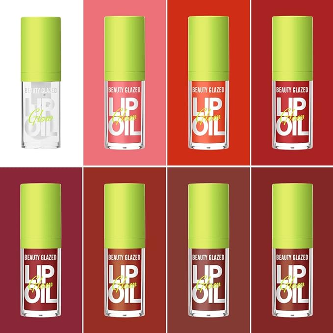 Beauty Glazed Big Brush Head Lip Oil, Ultra-Hydrating & Nourishing, Smooth Glossy Finish Lip Glow Oil, Shiny and Vegan Tinted Lip Gloss, Non-Sticky Formula (1, 101# MEET)
