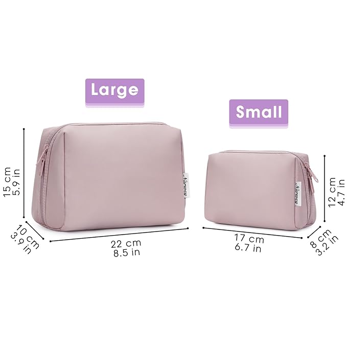 Narwey Cute Makeup Bag Travel Cosmetic Bag Organizer Toiletry Bag Make Up Bags with Compartments for Women Girls (Large, Dusty Rose)