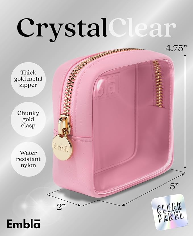 Embla Clear Cosmetic Bag Makeup Case, Clear Zipper Make Up Pouch and Toiletry Travel Tote, Cute Skincare Pouches for Women Girls, Preppy Purse Cosmetic Organizer, Mini Makeup Bags, Flamingo Pink