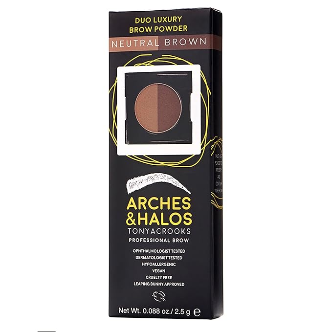 Arches & Halos Duo Luxury Brow Powder - Two-for-One Versatile Compact Powder - Get Full, Defined Brows - Vegan and Cruelty Free Makeup - Neutral Brown - 0.88 oz
