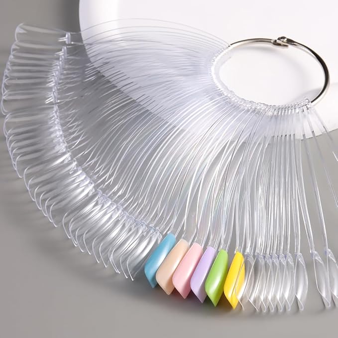 150 Pcs Nail Swatch Sticks with Ring, Clear Coffin Nail Tips for Nail Art Polish Practice Color Display, Acrylic False Nail Sample Sticks Nail tech Supplies for Home or Salon Use
