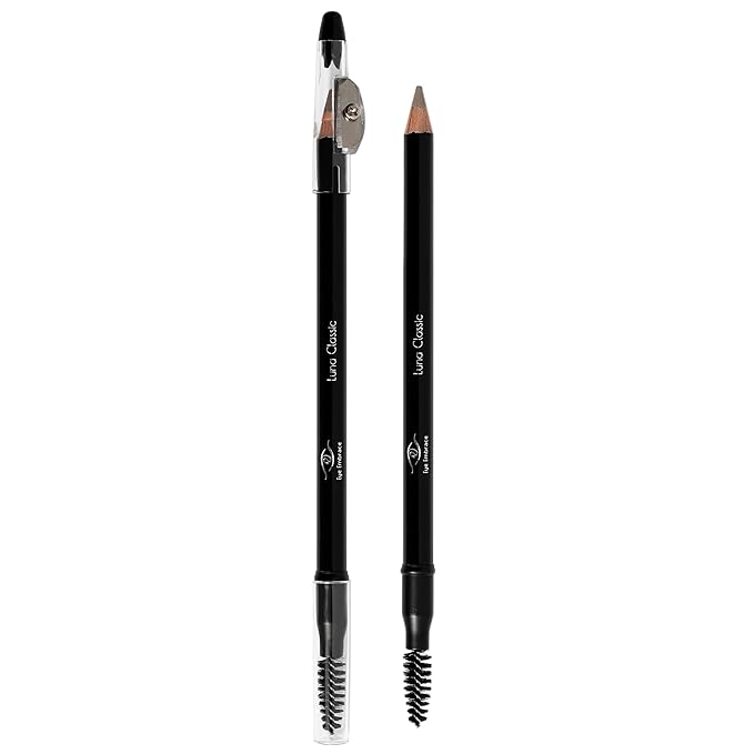Eye Embrace Luna Classic: Light Brown-Gray Wooden Eyebrow Pencil – Waterproof, Double-Ended Pencil with Sharpener & Spoolie Brush, Cruelty-Free